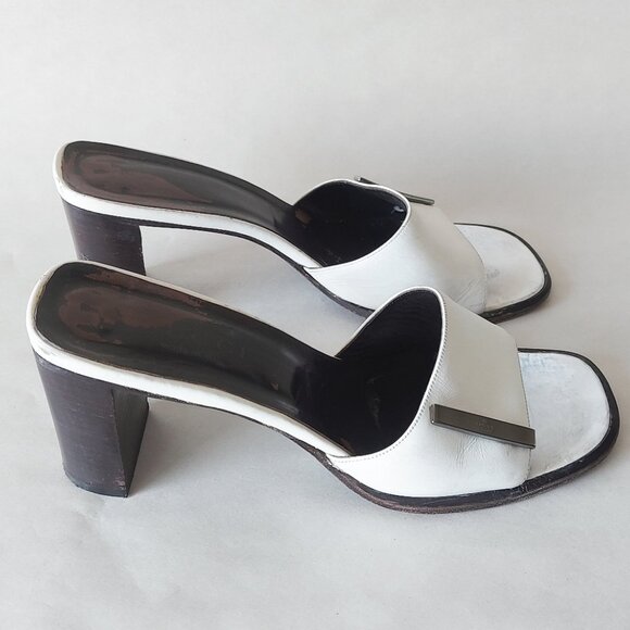 Tom Ford Era Gucci Slide Block Chunky Heel White Leather Comfy Mules Sandals - Picture 3 of 16